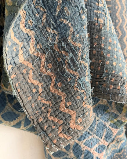 Large Heavy Indigo Print Kantha Quilt - Biggs & Hill