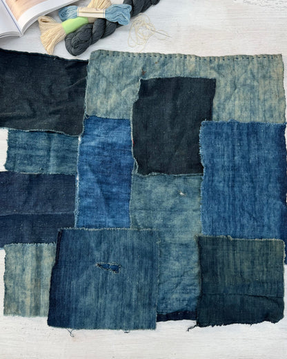Vintage Indigo Cotton Boro/ Sashiko Craft Fabric