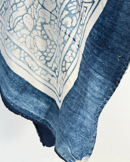 Vintage Chinese Blue Jiaxie Wedding Quilt Face – Drama Pattern