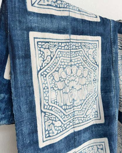 Vintage Chinese Blue Jiaxie Wedding Quilt Face – Drama Pattern