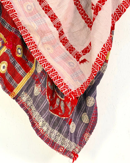 Embroidered Vintage Kantha Quilt in Red and Lilac - Biggs & Hill