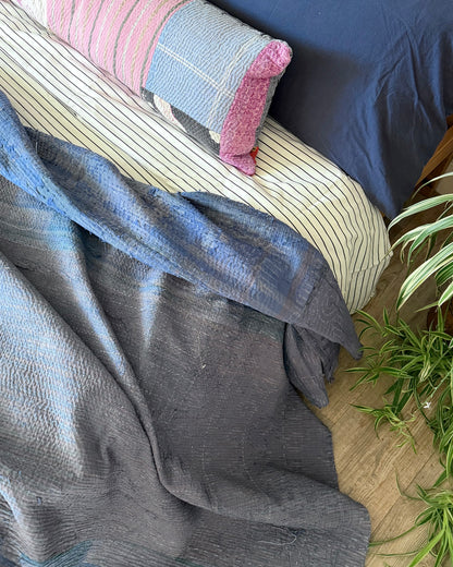 Textured Indigo Print Kantha Quilt