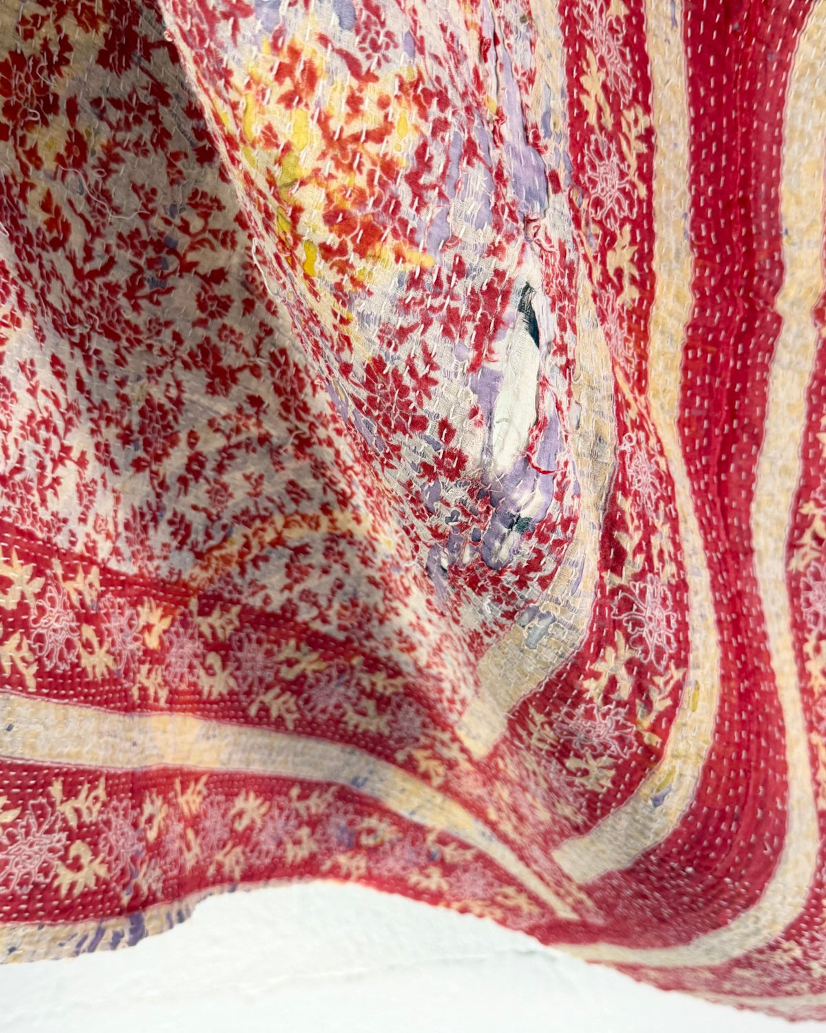 Project Kantha Quilt: Peachy Pink and Blue Geometrics - Biggs & Hill
