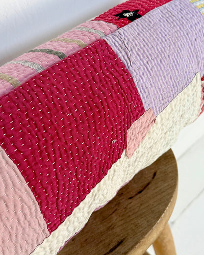 Vintage Kantha Bolster Cushion Cover In Multicolour Patchwork 30 x 100 - Biggs & Hill