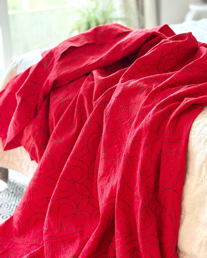 Embroidered Handmade Revival Nakshi Kantha Bedcover In Red - Biggs & Hill