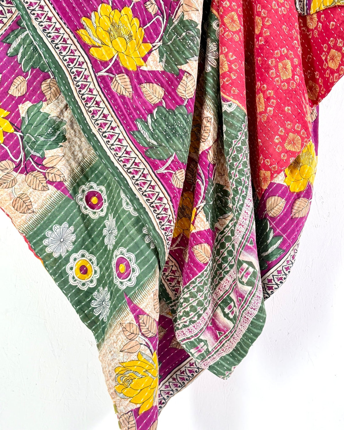 Vintage Cotton Kantha Quilt In Red and Green 07 - Biggs & Hill