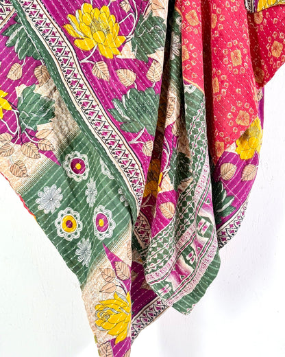 Vintage Cotton Kantha Quilt In Red and Green 07 - Biggs & Hill