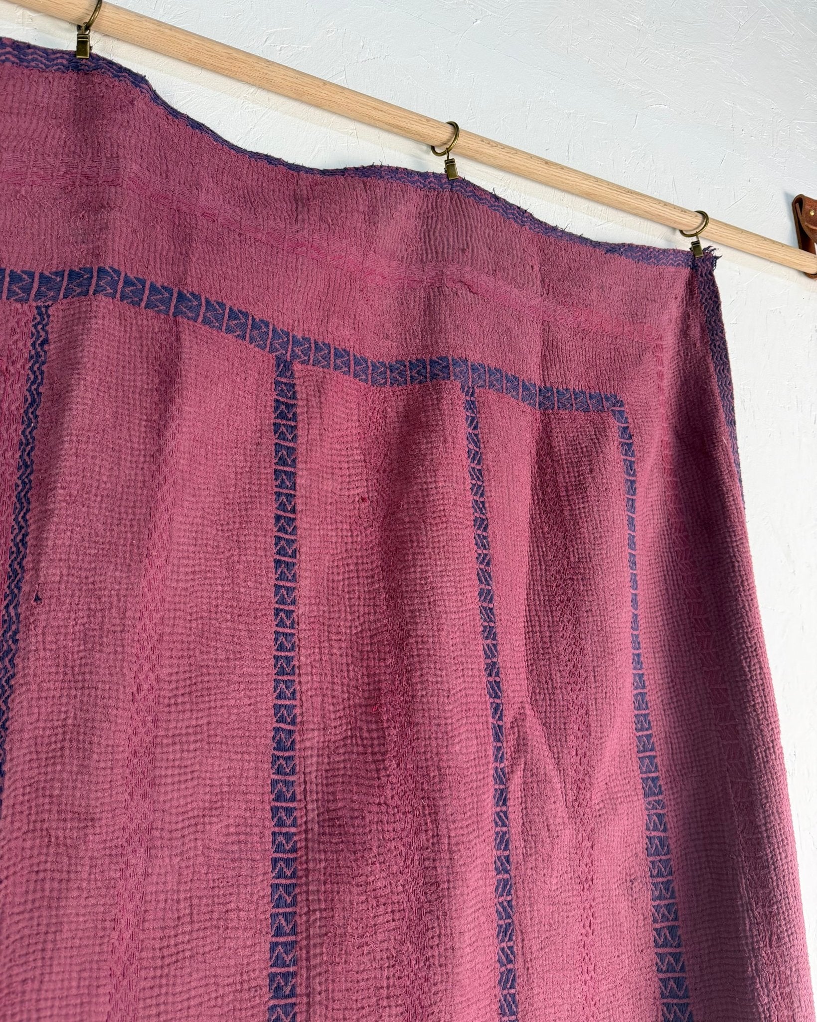 Fine Stitched Embroidered Vintage Kantha Quilt in Deep Plum - Biggs & Hill