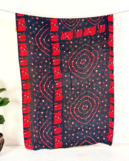 Vintage Cotton Kantha Quilt In Yellow, Black and Red 05 - Biggs & Hill