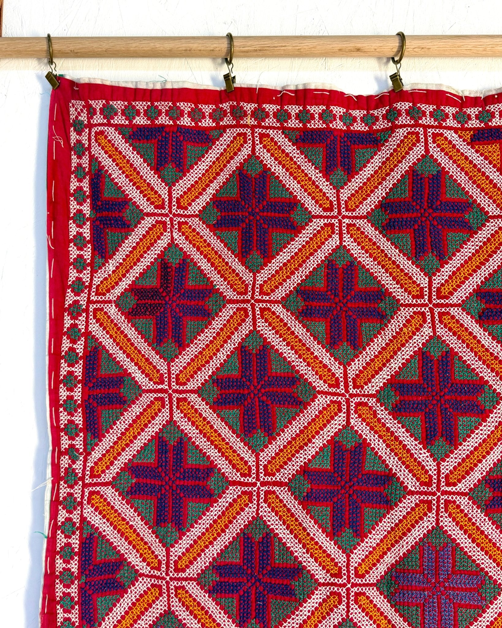 Heavy Vintage Galicha Kantha Quilt In Blue and Red - Biggs & Hill