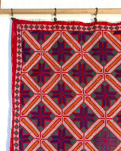 Heavy Vintage Galicha Kantha Quilt In Blue and Red - Biggs & Hill