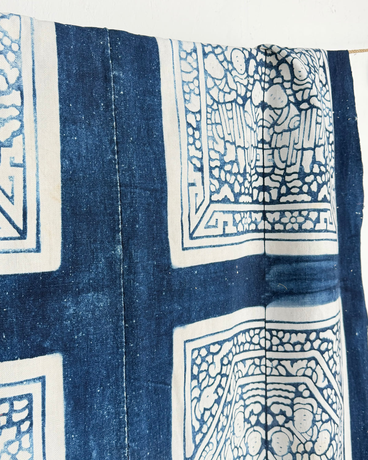 Vintage Chinese Blue Jiaxie Wedding Quilt Face – Drama Pattern
