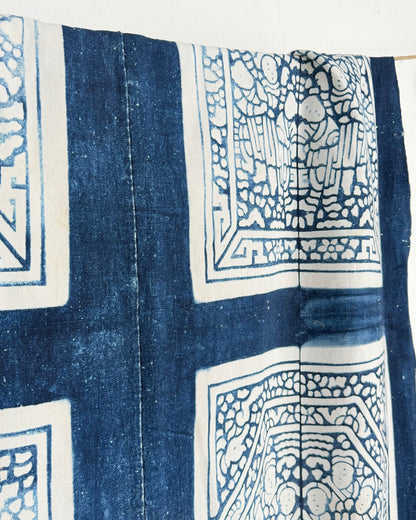 Vintage Chinese Blue Jiaxie Wedding Quilt Face – Drama Pattern