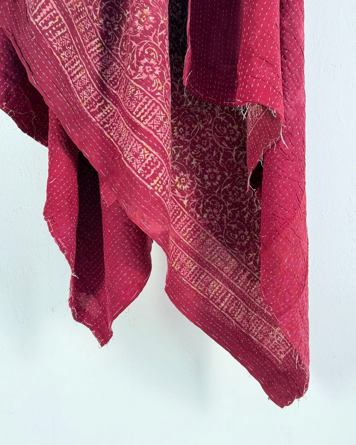Ajrakh Printed Vintage Kantha Quilt in Deep Red - Biggs & Hill