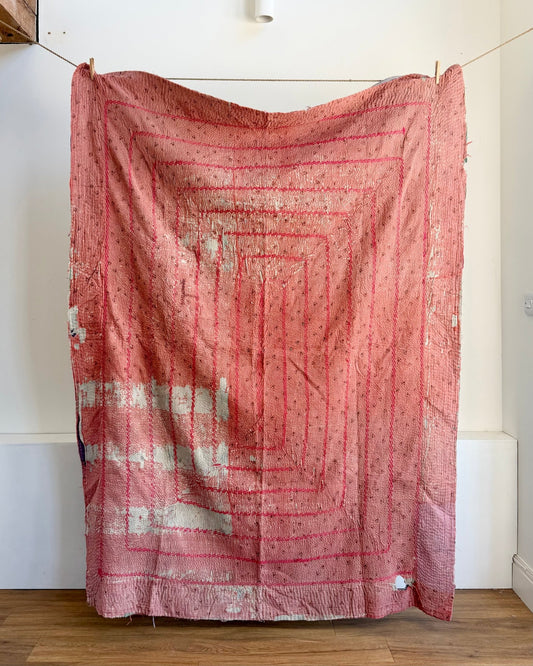 Project Kantha Quilt: Pink, Green and Purple with Embroidery - Biggs & Hill