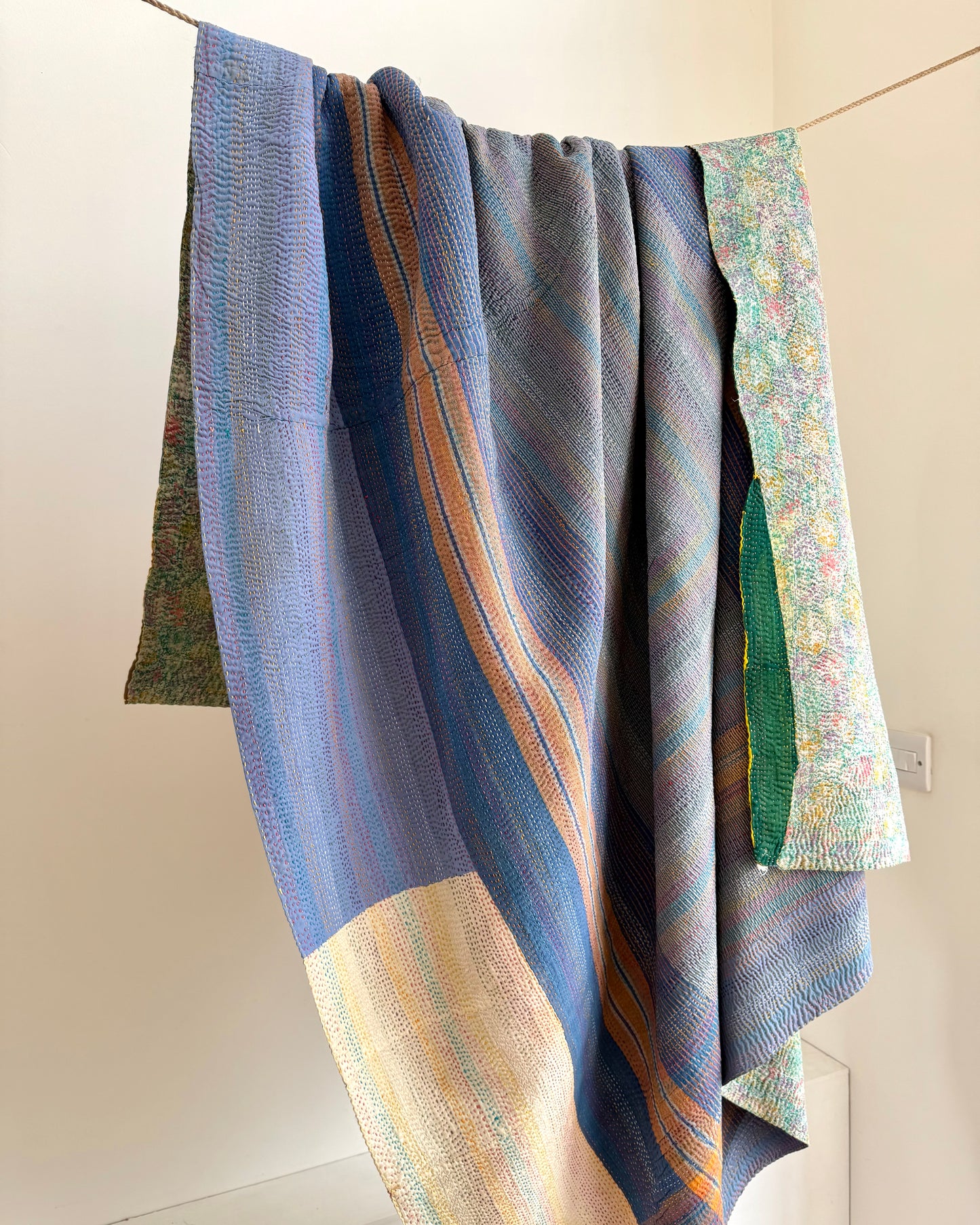 Vintage Embroidered Ralli Quilt in Black and Blue