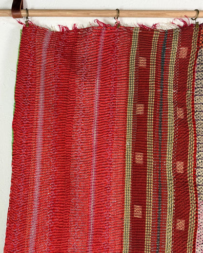 Heavy Kantha Blanket Quilt With Red Stripes And Green Back - Biggs & Hill