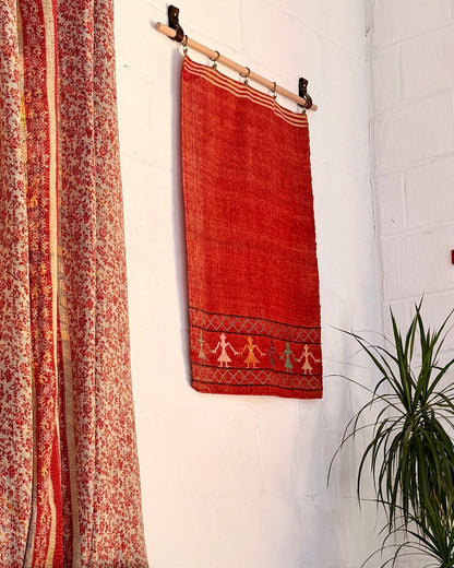 Woven Vintage Central Asian Wall Panel In Red With Embroidery - Biggs & Hill