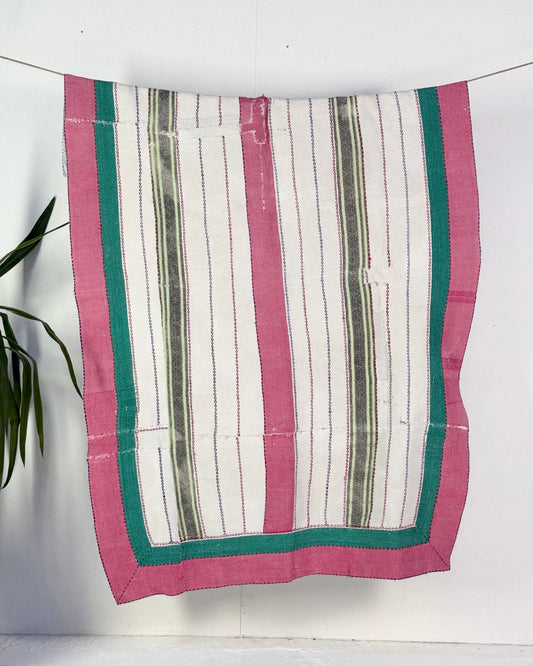 Project Kantha Quilt: Heavyweight White, Pink and Green with Superb Embroidery - Biggs & Hill