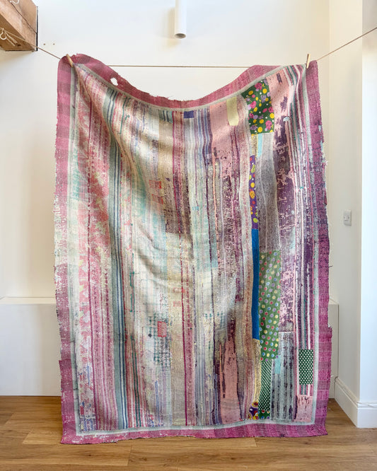 Project Kantha Quilt: Purple, Pink and Blue With Aged Texture