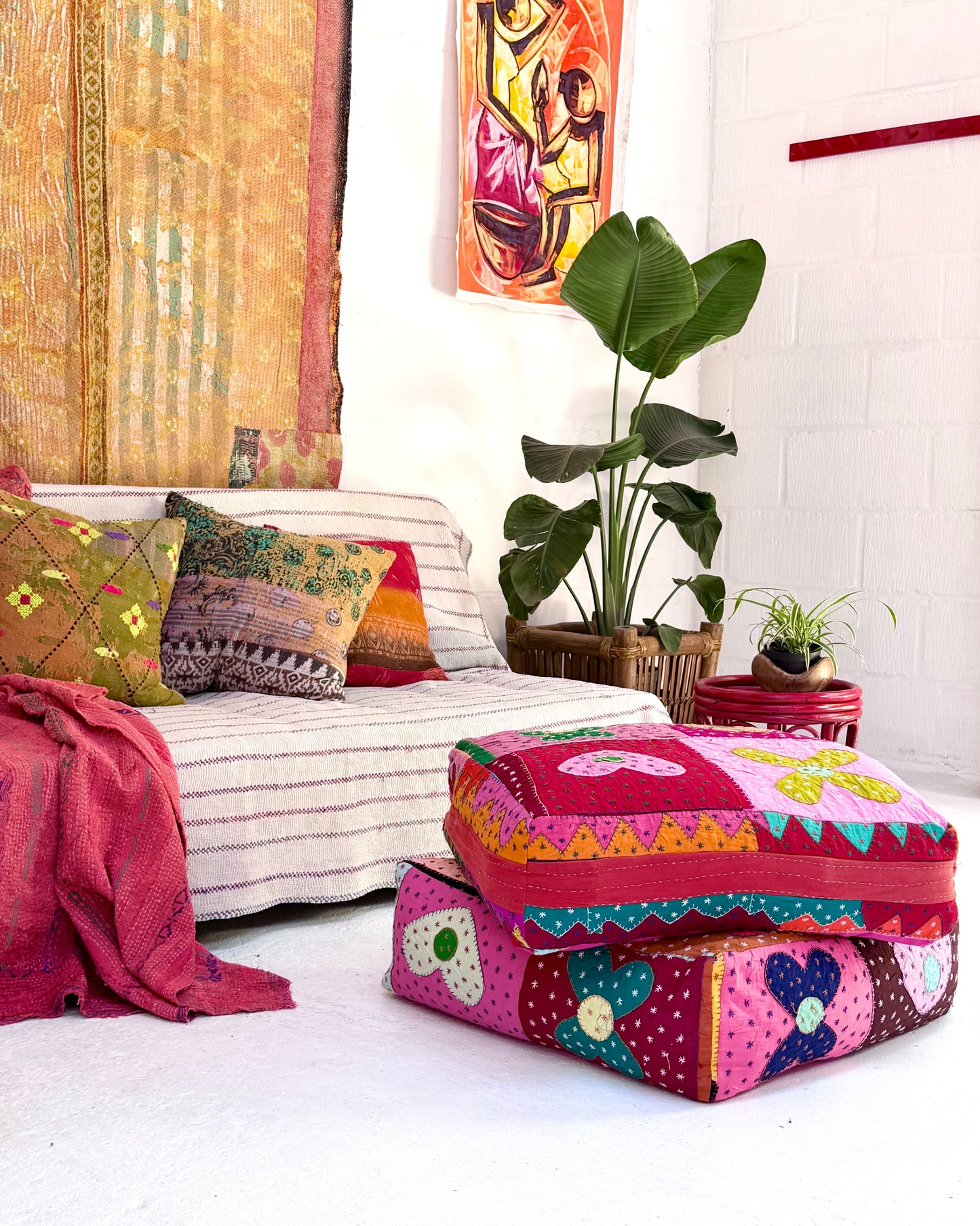 Large Square Patchwork Cotton Floor Cushion Cover
