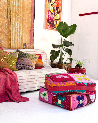 Large Square Patchwork Cotton Floor Cushion Cover