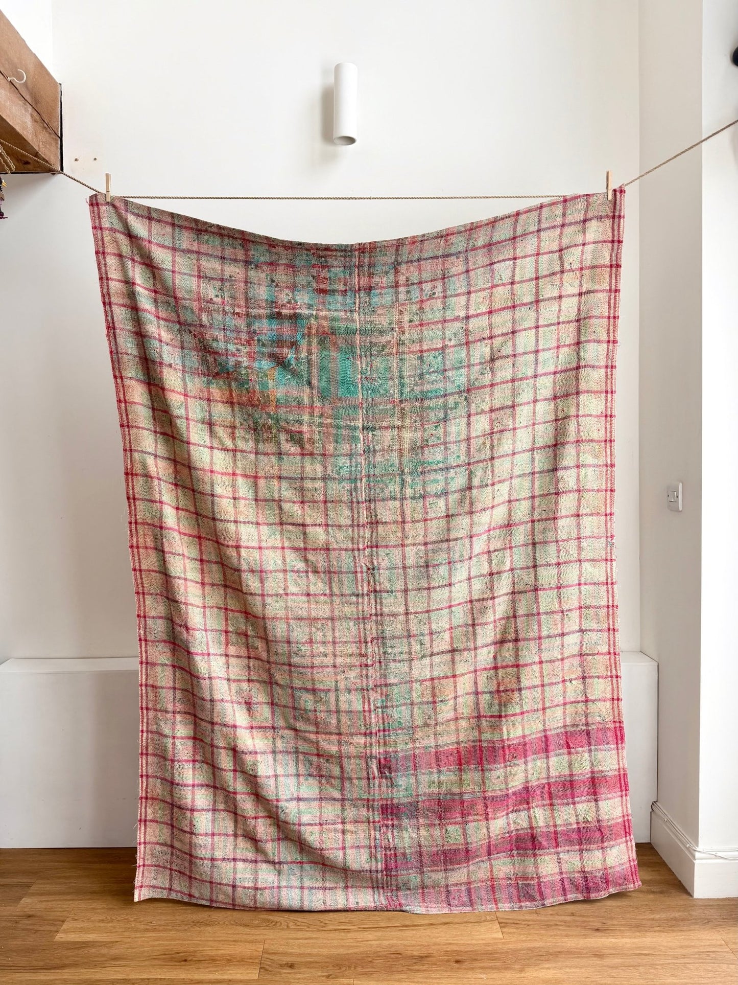 Project Kantha Quilt: Off - white With Geometric Embroidery - Biggs & Hill