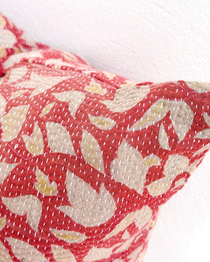 Handmade Vintage Kantha Cushion Cover In Pink Floral - 45cm (18") - Biggs & Hill