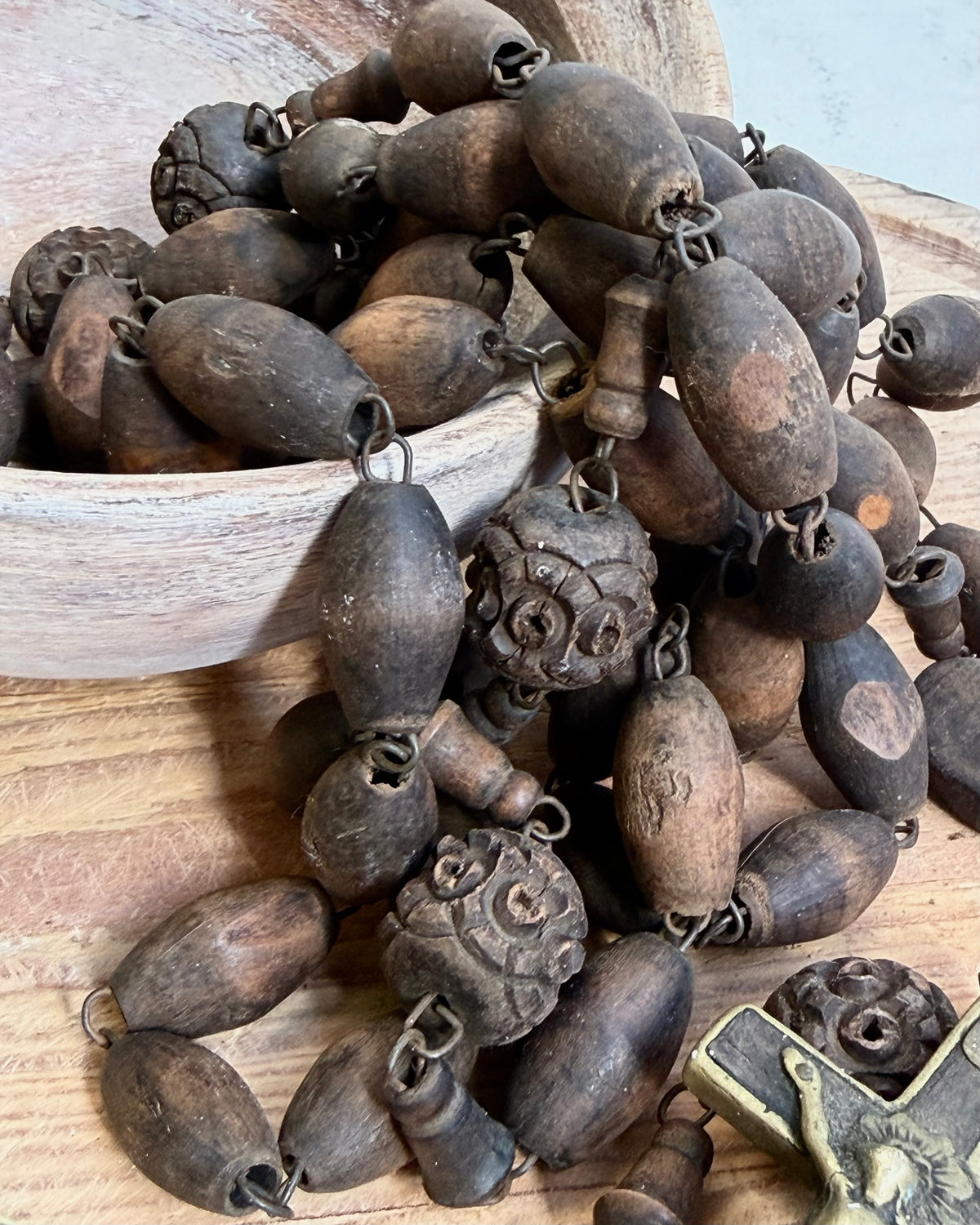 Vintage French Lourdes Rosary (Chapelet) – Wooden Pilgrimage Beads