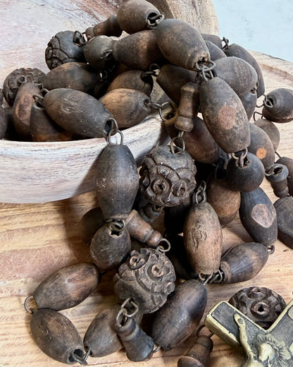 Vintage French Lourdes Rosary (Chapelet) – Wooden Pilgrimage Beads