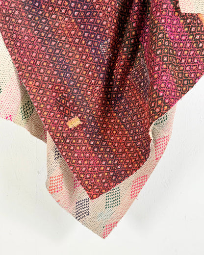 Embroidered Vintage Kantha Quilt in Pink and White - Biggs & Hill