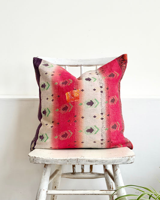Vintage Kantha Cushion In Pink, White and Purple - 45cm Square