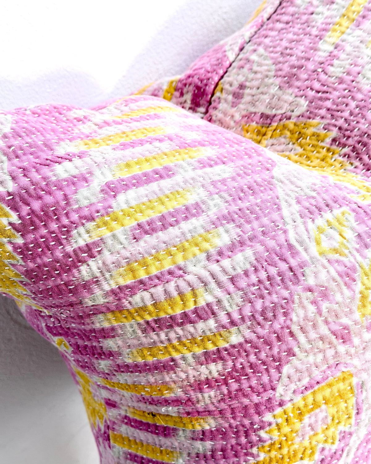 Handmade Vintage Kantha Cushion Cover In Pink- 45cm (18") Square