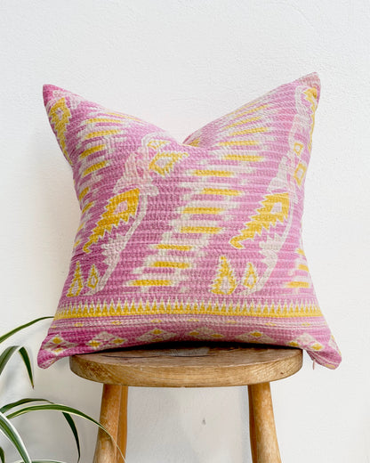 Handmade Vintage Kantha Cushion Cover In Pink- 45cm (18") Square