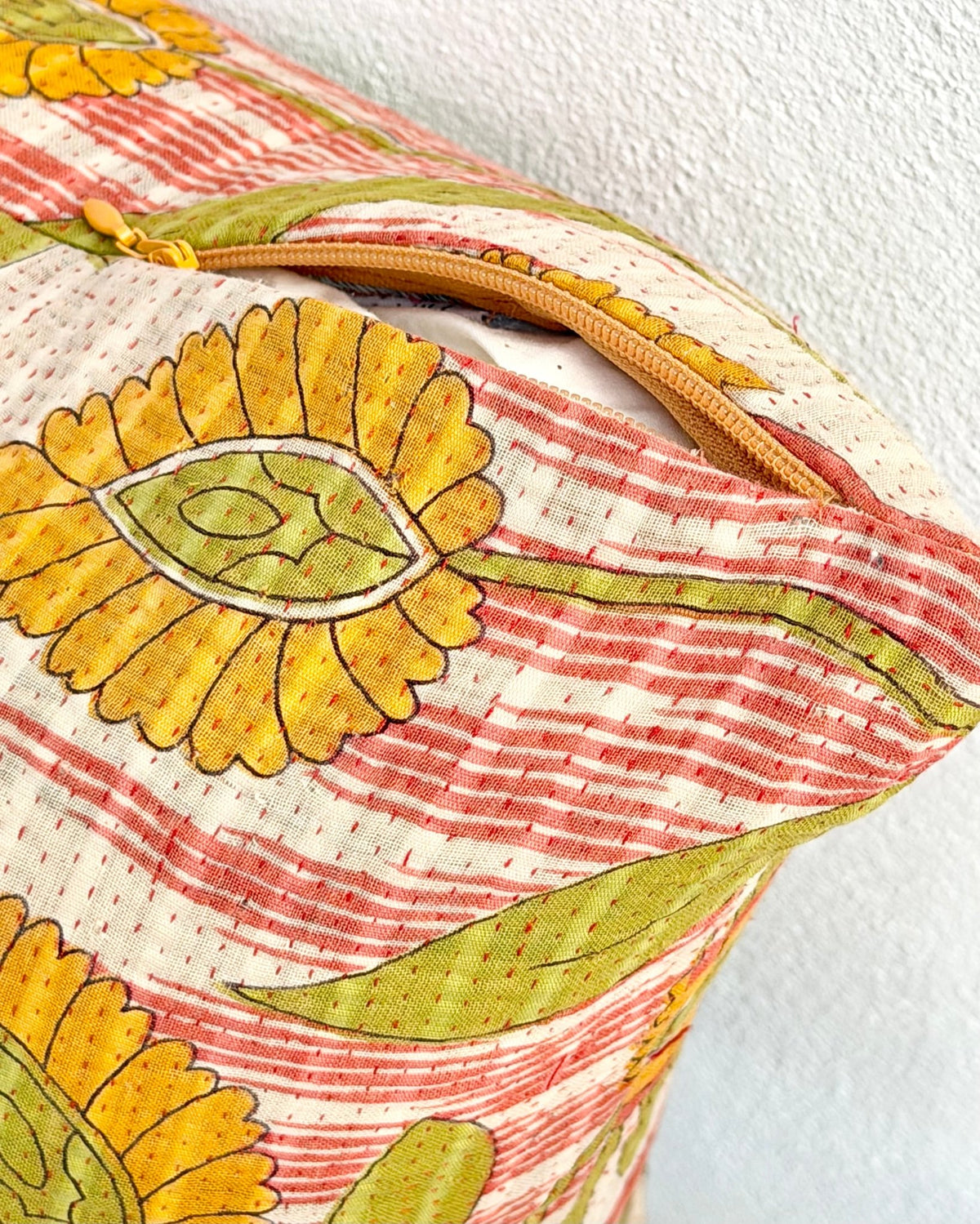 Handmade Vintage Kantha Cushion Cover In Retro Floral - 45cm (18") - Biggs & Hill