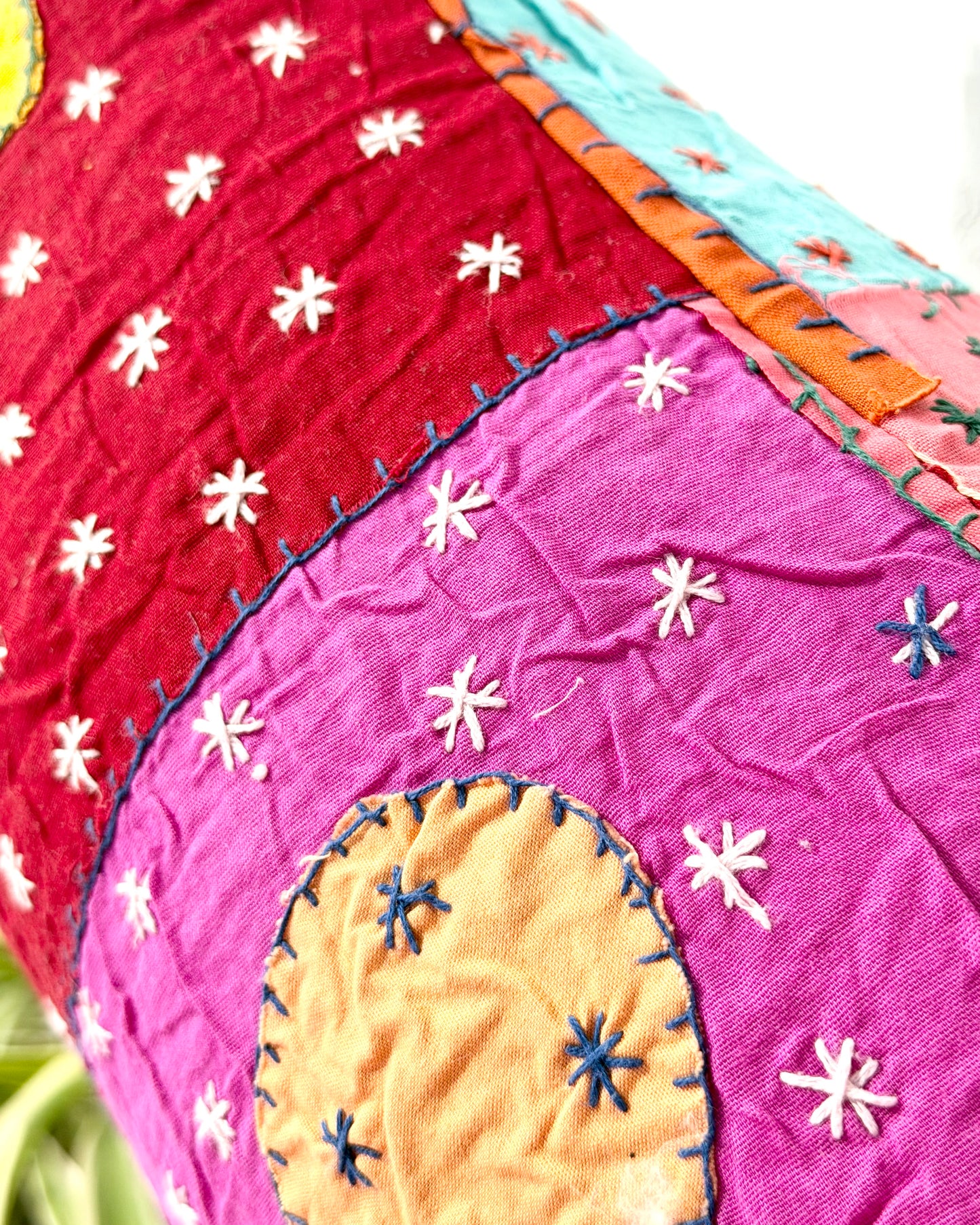 Vintage Kantha Bolster Cushion Cover In Flower Patchwork - 80cm