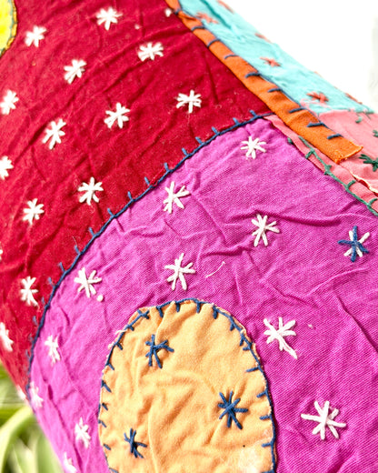 Vintage Kantha Bolster Cushion Cover In Flower Patchwork - 80cm