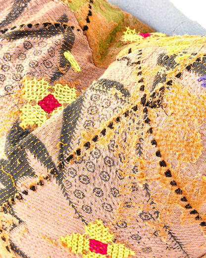 Vintage Kantha Cushion Cover In Textured Orange and Green - 50cm Square