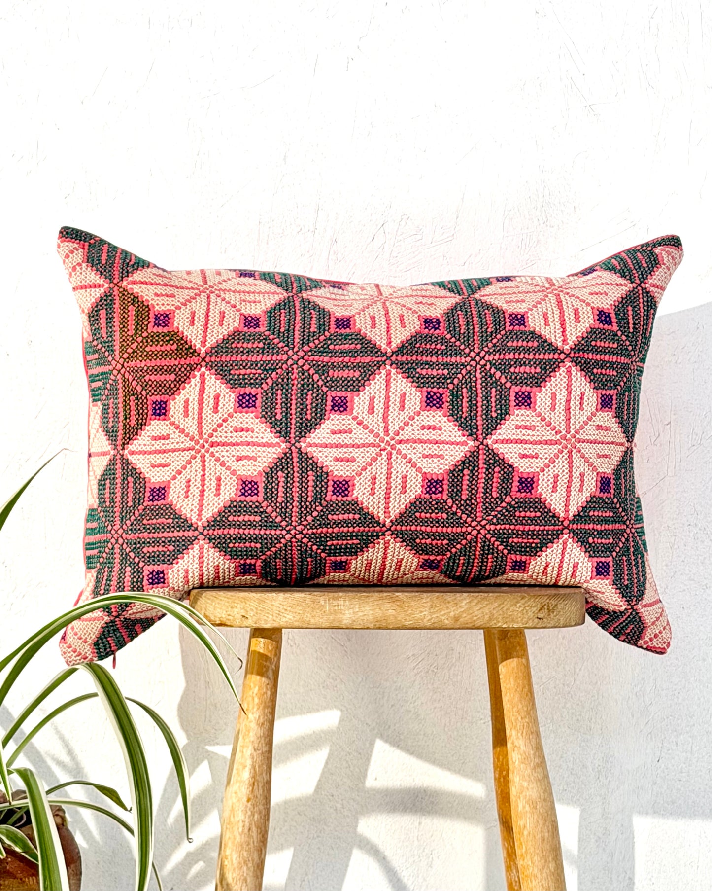 Vintage Galichi Kantha Cushion Cover In Pink - Large Rectangular