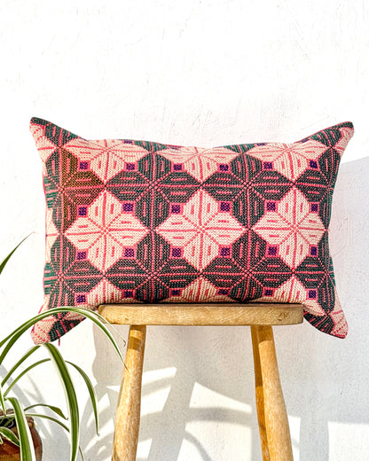Vintage Galichi Kantha Cushion Cover In Pink - Large Rectangular