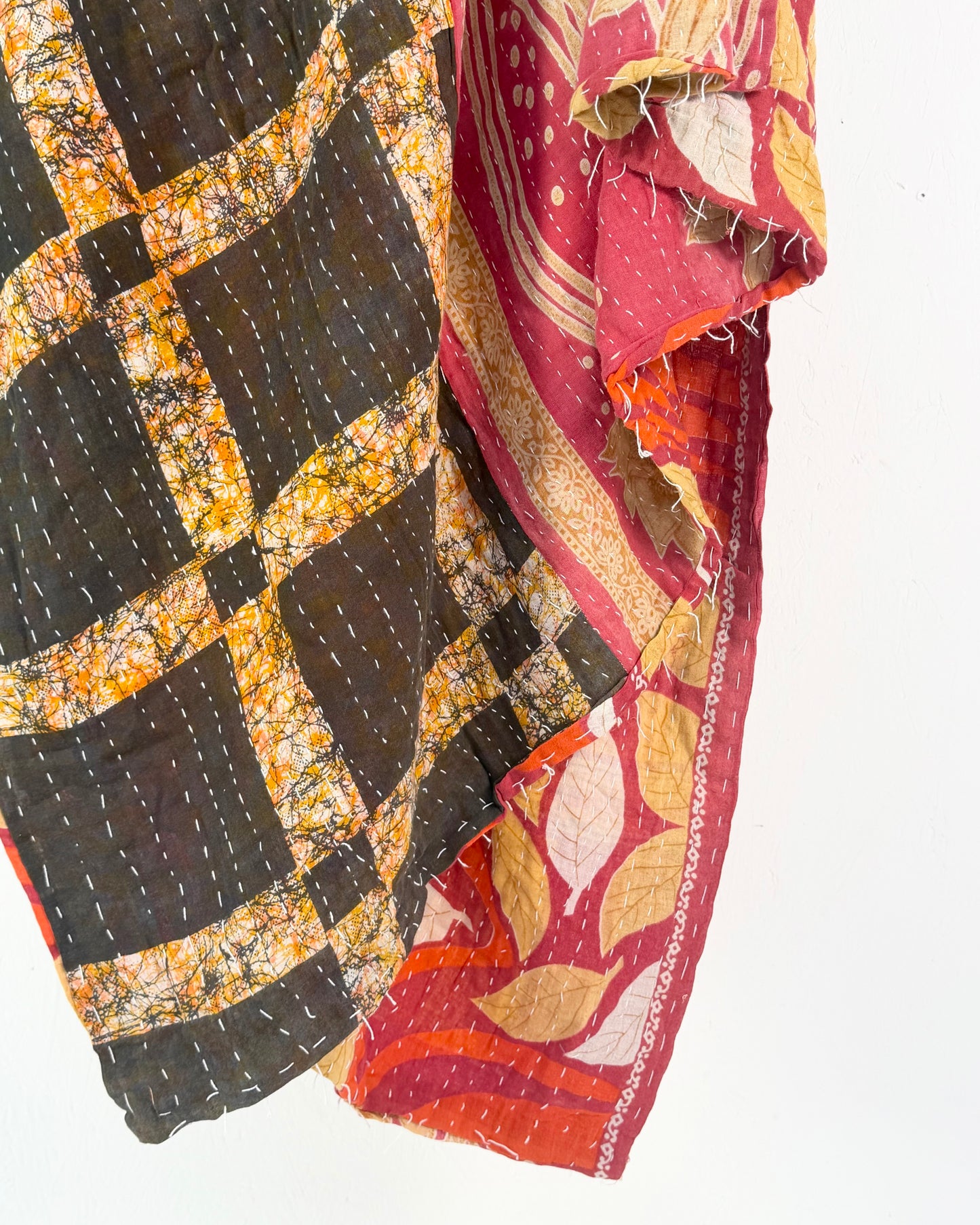 Vintage Cotton Kantha Quilt In Orange, Pink and Black #50
