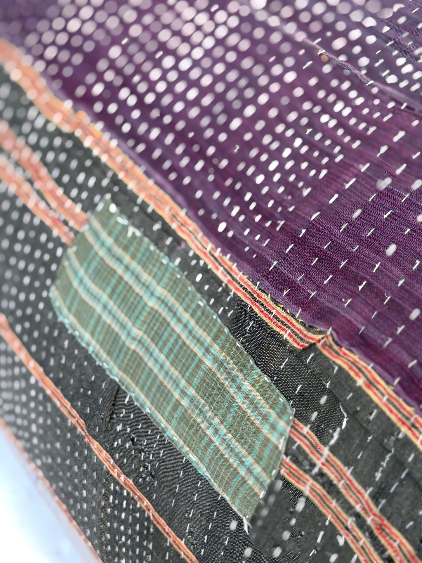 Extra Large Square Kantha Pouf Cushion Cover With Blue and Grey Stripes