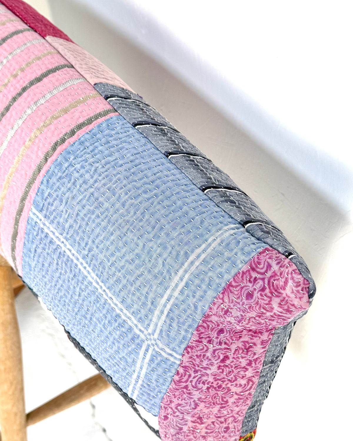 Vintage Kantha Bolster Cushion Cover In Multicolour Patchwork 30 x 100 - Biggs & Hill