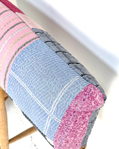 Vintage Kantha Bolster Cushion Cover In Multicolour Patchwork 30 x 100 - Biggs & Hill