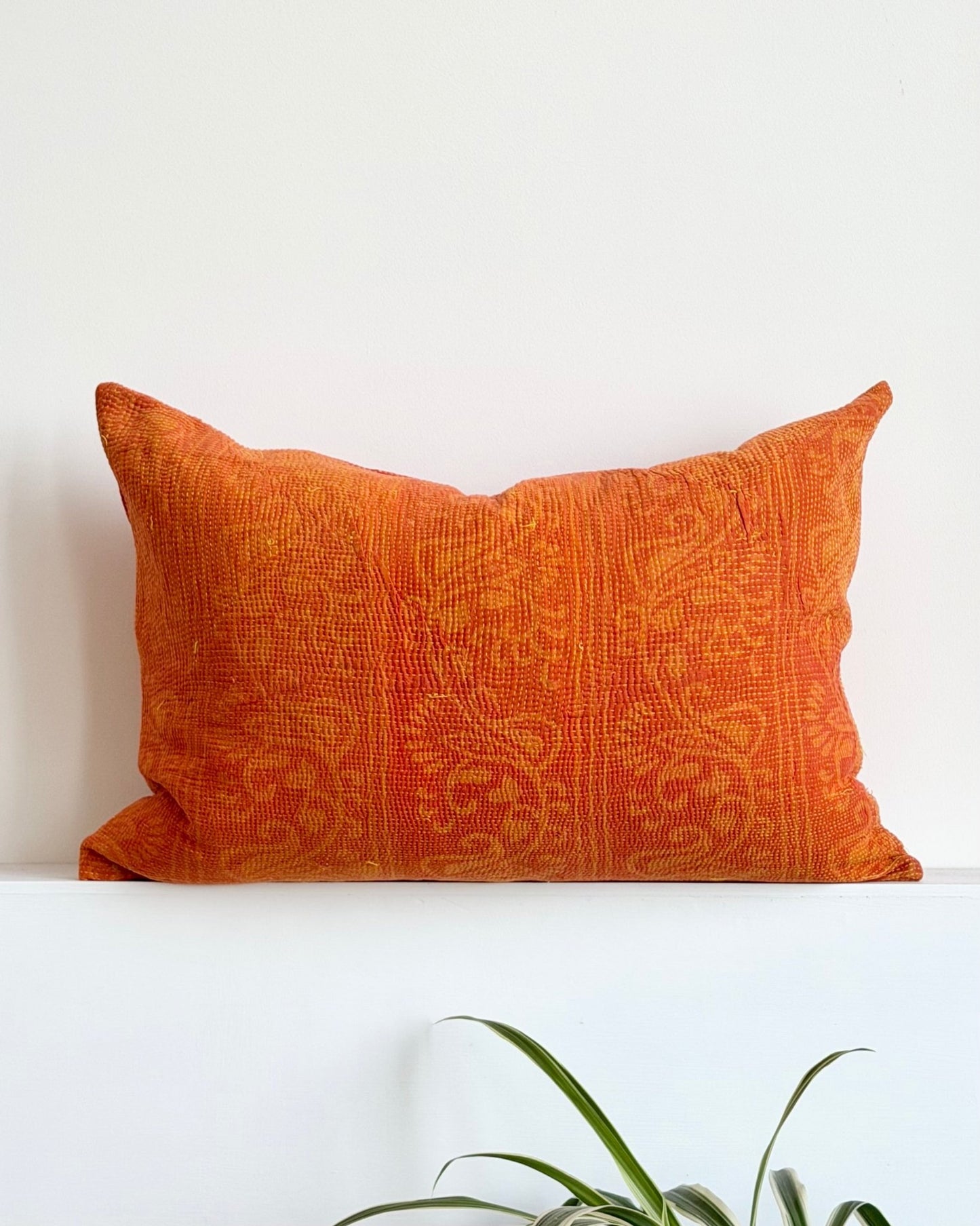 Vintage Kantha Cushion In Orange 03 - Large Rectangular - Biggs & Hill