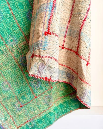 Project Kantha Quilt: Green and Blue with Embroidery - Biggs & Hill