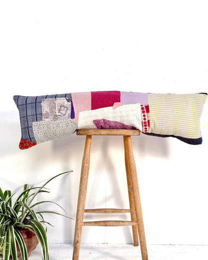 Vintage Kantha Bolster Cushion Cover In Multicolour Patchwork 30 x 100 - Biggs & Hill