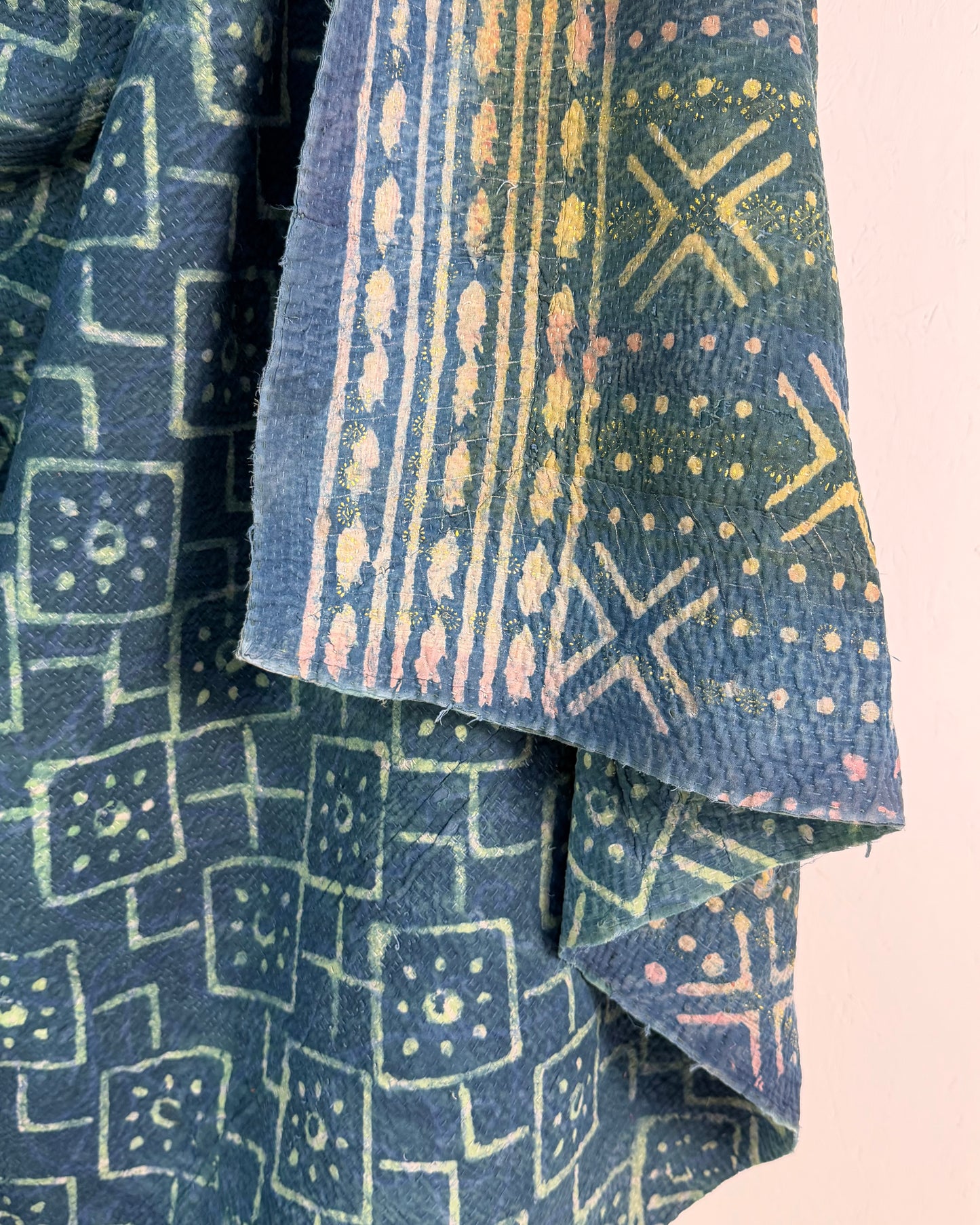 Large Heavy Indigo Print Kantha Quilt