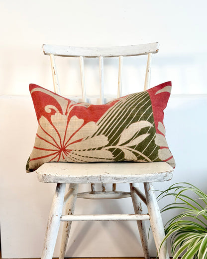 Vintage Kantha Cushion In Forest Green and Pink - Small Rectangular