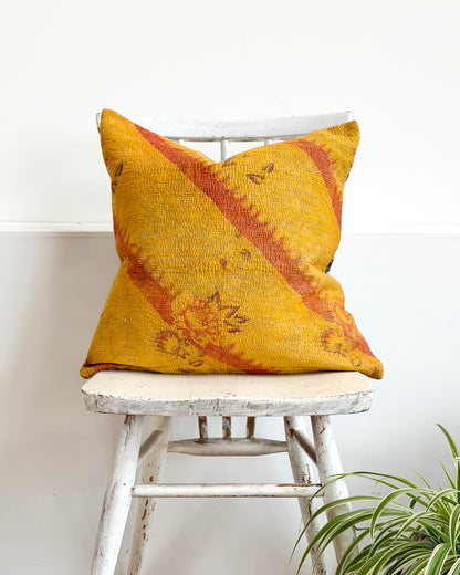 Vintage Kantha Cushion In Yellow and Blue - 45cm Square